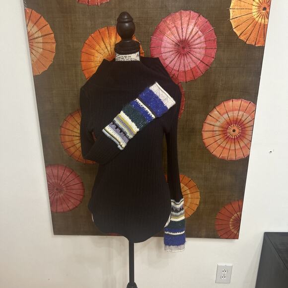 FREE PEOPLE Mixed Cuff Mock Neck Ribbed Knit Sweater Modern Boho Indie Sz M - Picture 1 of 6